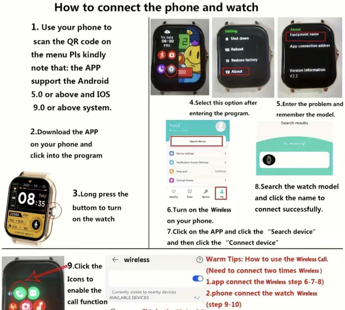 Smart Watch with Wireless Calling, Sport Mode Fitness Monitoring, Unisex (Black)