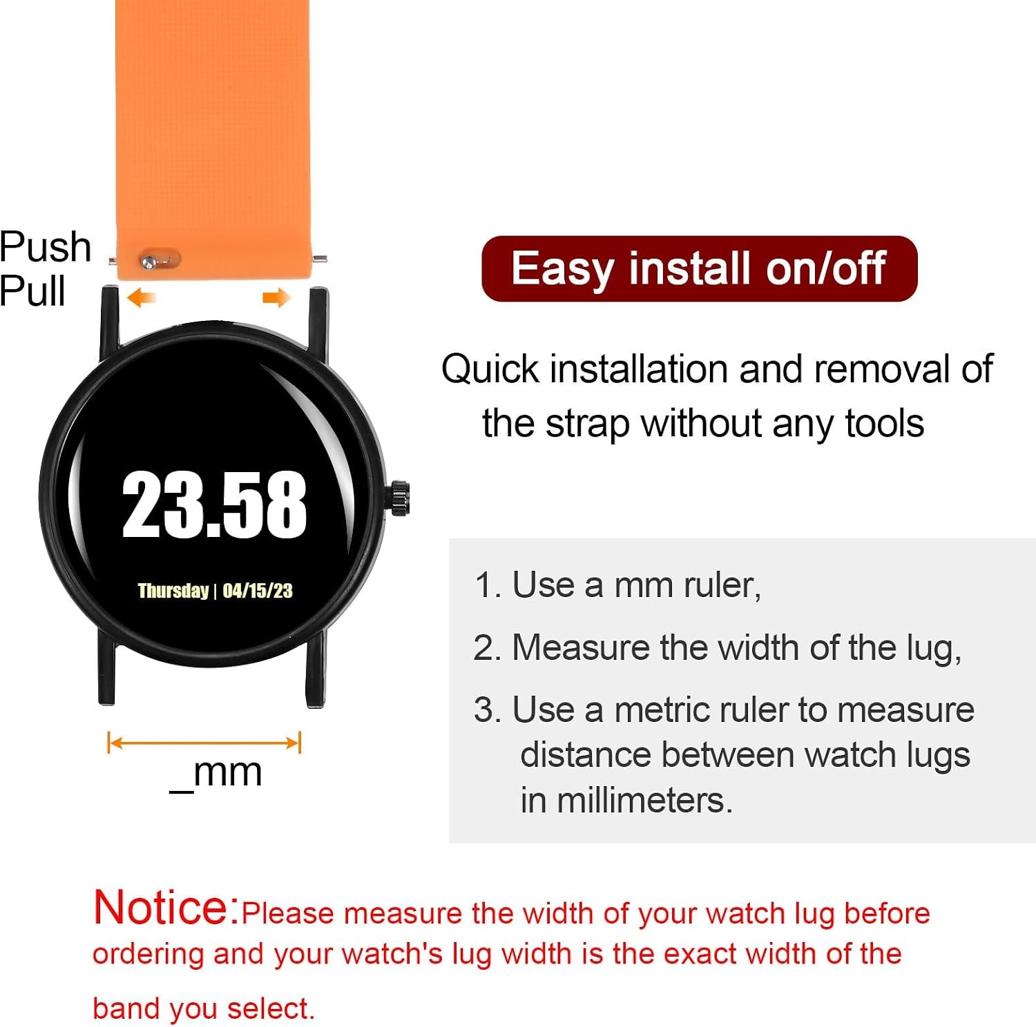 Silicone Watch Band for Men Women with Stainless Steel Buckle