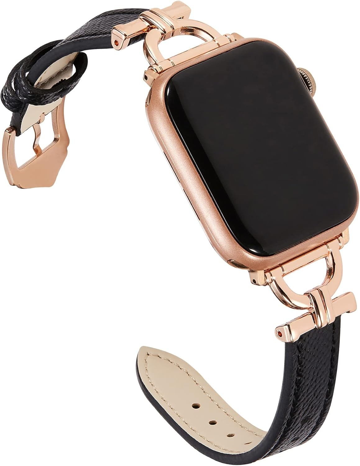 Genuine Leather Strap Compatible with Apple Watch Series 7 38mm D-Shape Buckle