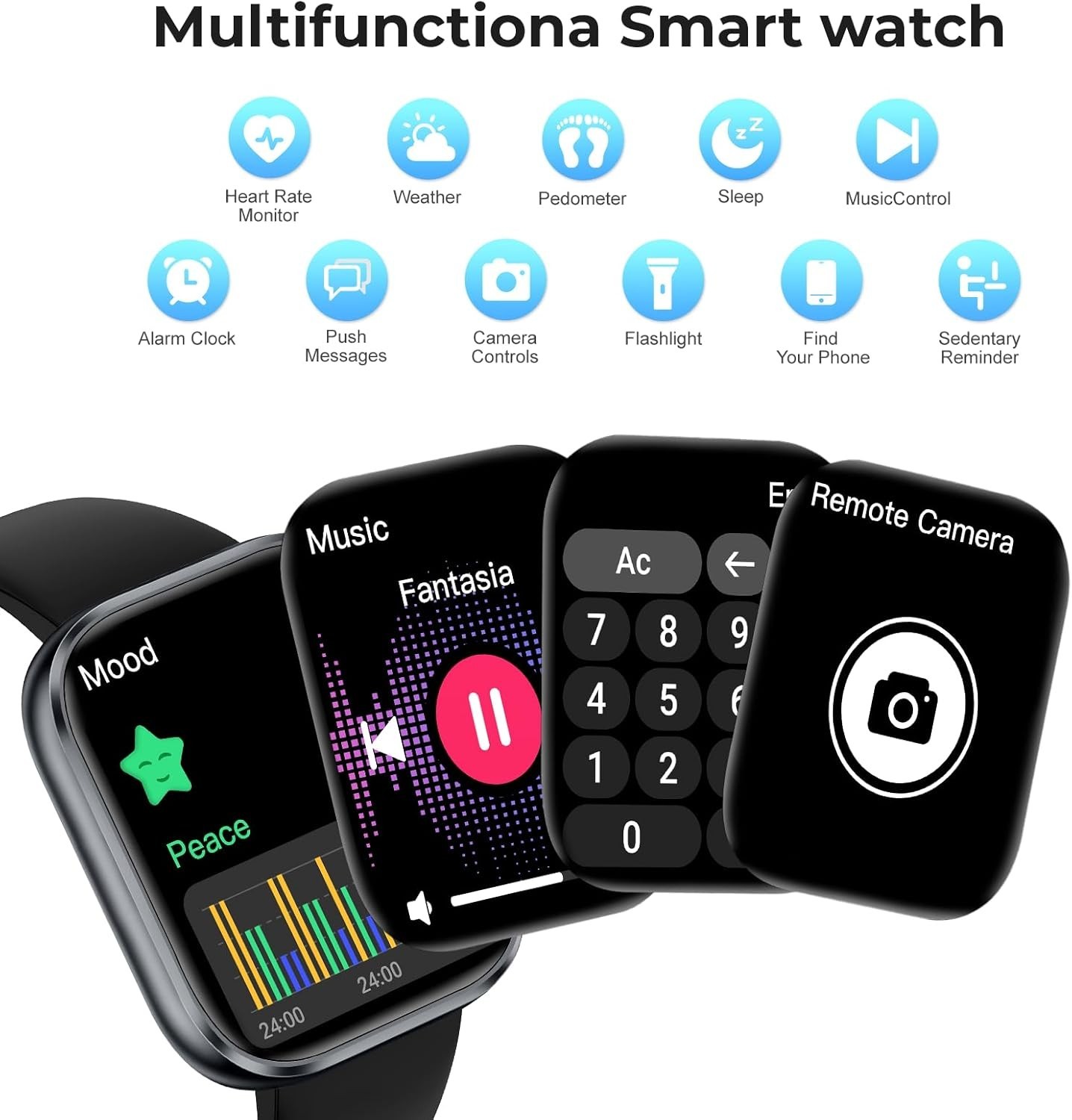 Smart Watch for Men Women, 1.83″ HD Touchscreen Fitness with X, Black NEW!