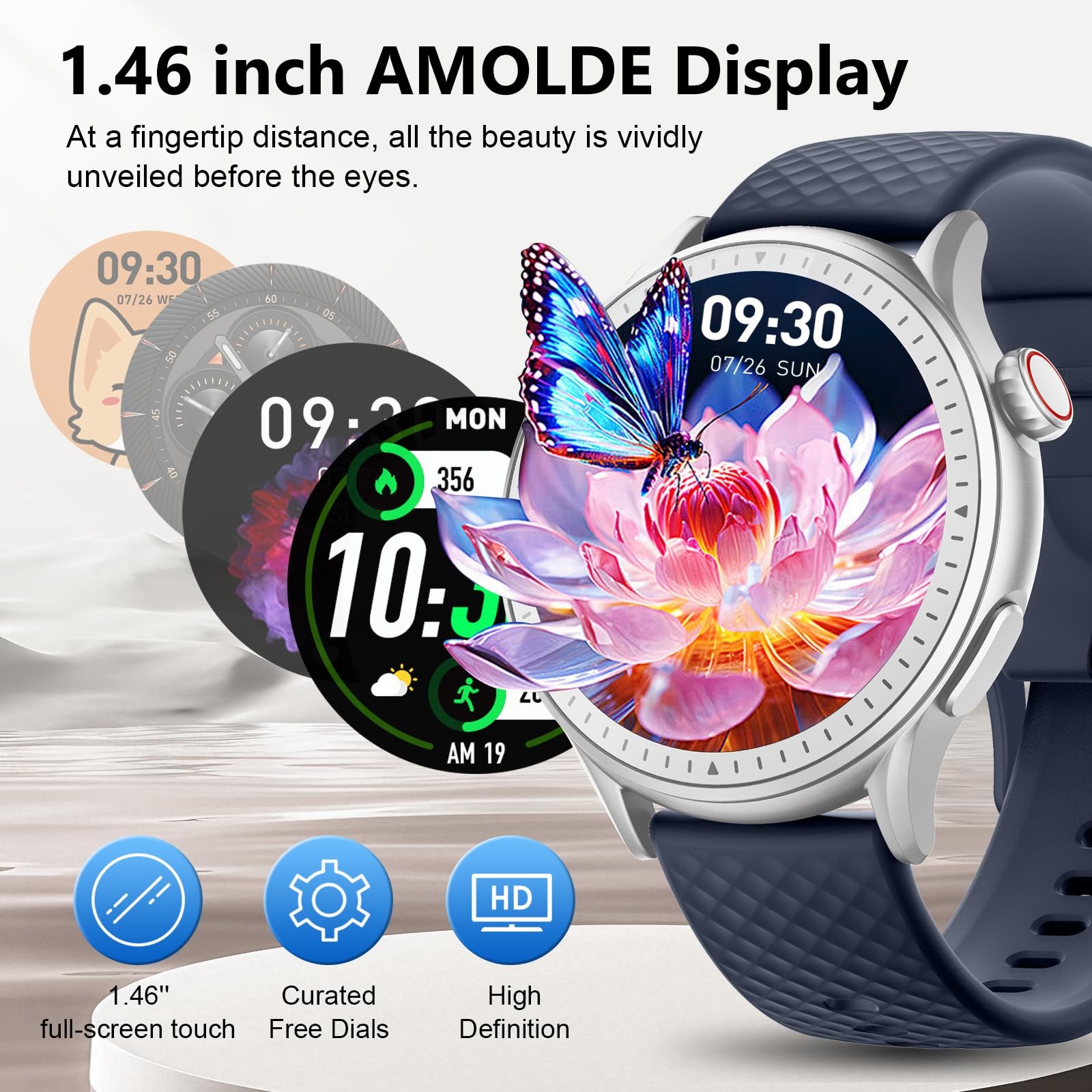 Smart Watch for Men Women Answer/Make Call, 1.46” AMOLED Ultra-Clear Screen Fit