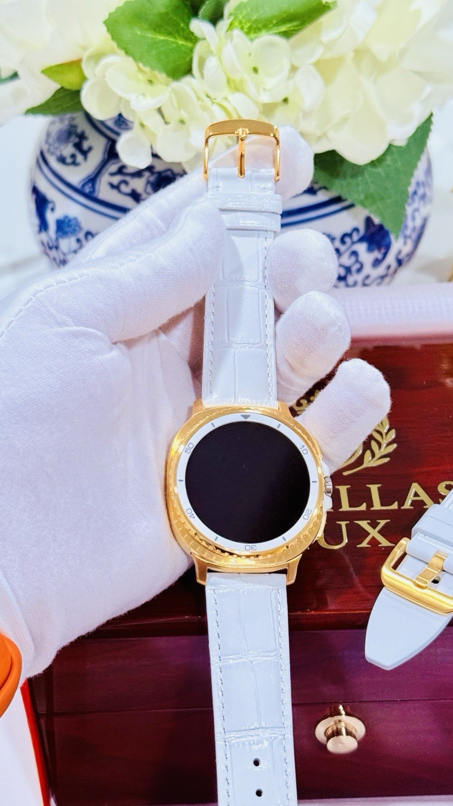 Custom 24k Gold 46mm Samsung Galaxy Watch8 Classic White | LTE Bluetooth GPS