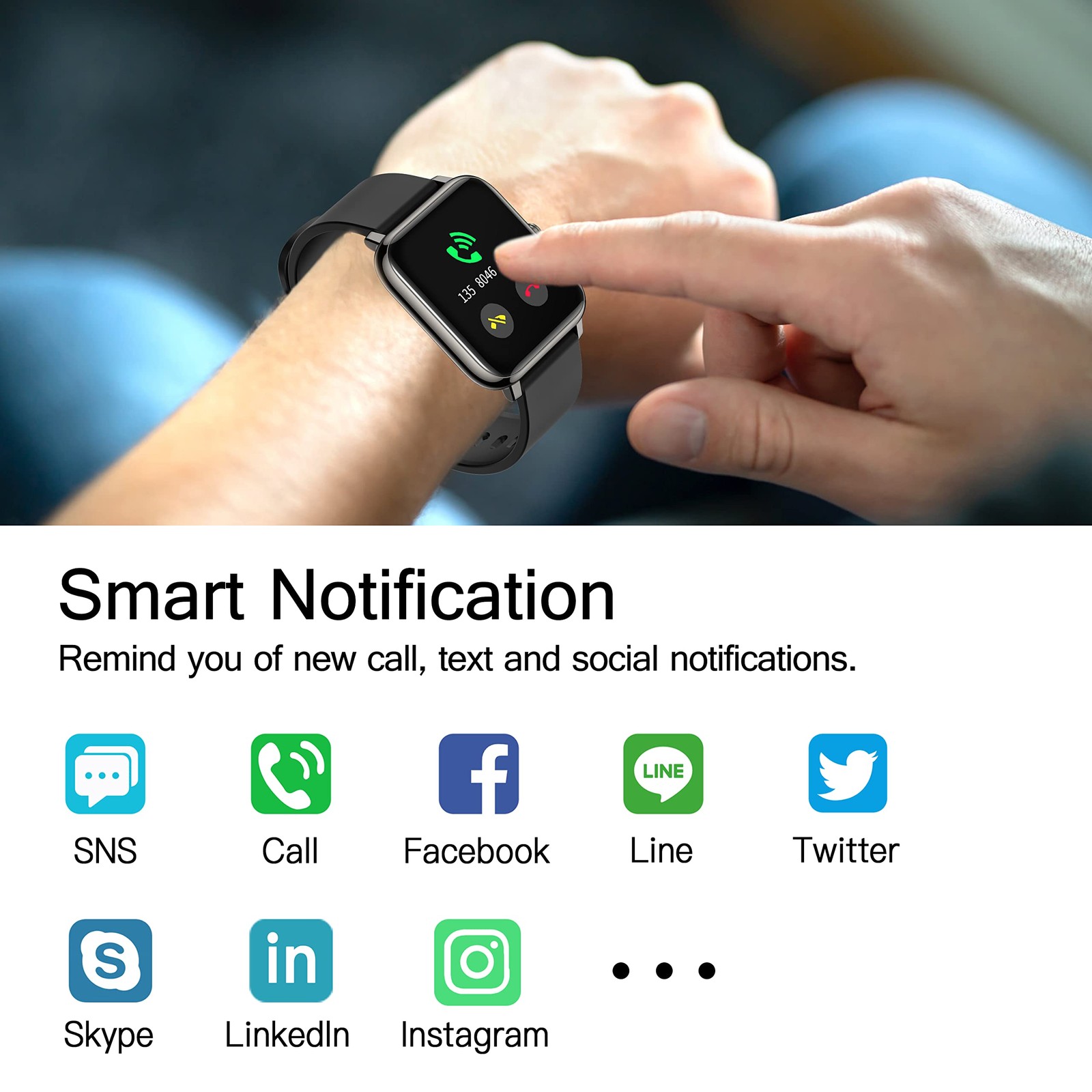 Popglory Smart Watch, Smartwatch with Blood Pressure, 1.3 inches, Black