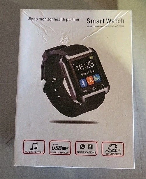 Uwatch Bluetooth Smartwatch (Black) Calls Text Music FM Radio (Open, Unused)