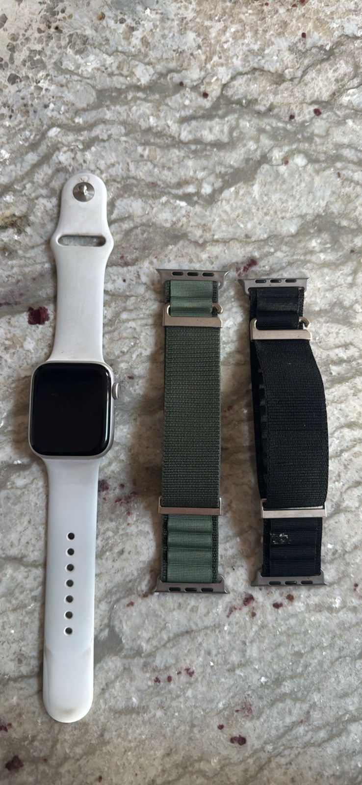 Apple Smart Watch Silver Aluminum Case White Silicone Band Extra Bands
