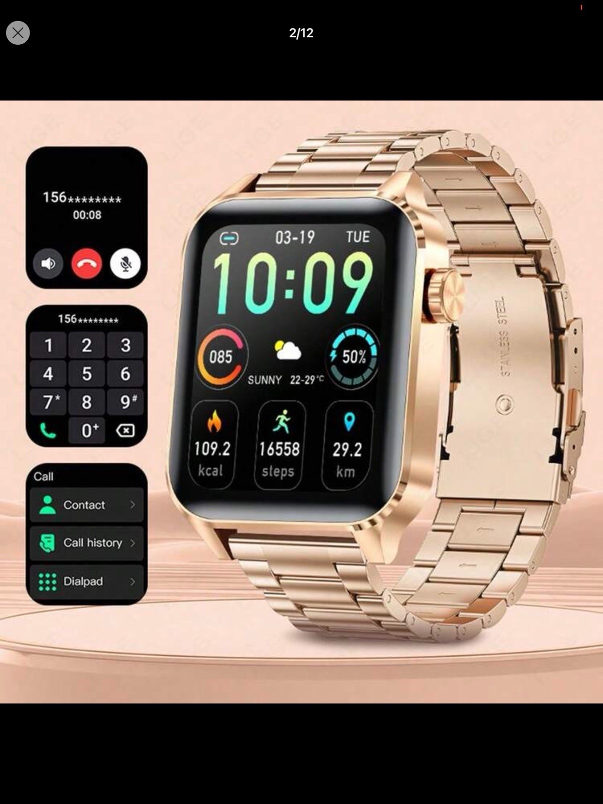 LIGE V22 Smart Watch Wireless Call, Voice Assistant, 100+ Sports Modes, Black/G…