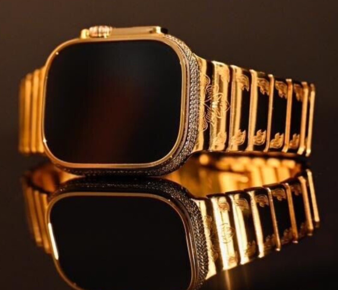 24k Gold Plated Apple Watch ULTRA 3 49mm Zircon Diamonds Engraved 24k Gold Band
