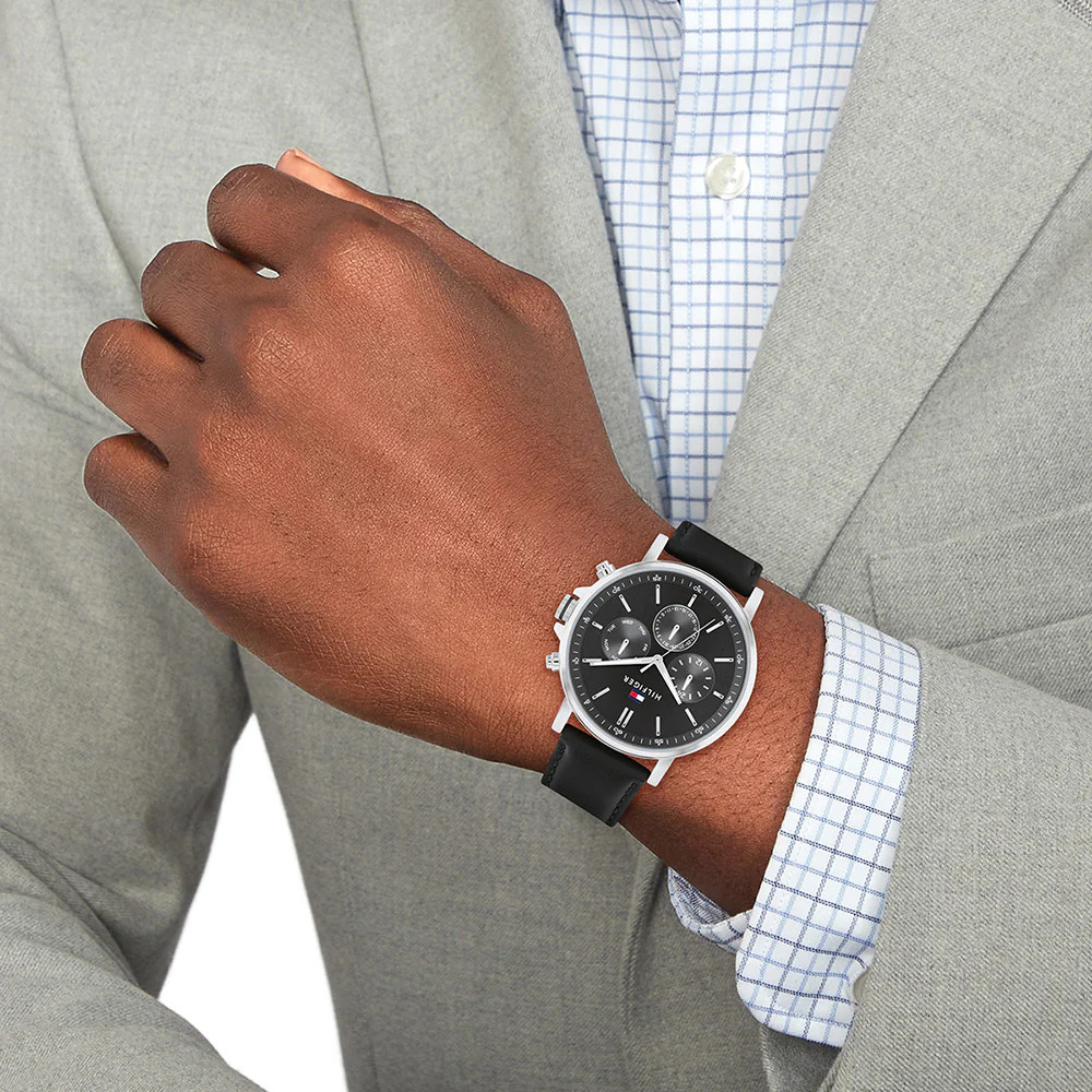 Tommy Hilfiger TYSON Men’s Watch 1710586 Black IP Multi-Function Black Leather
