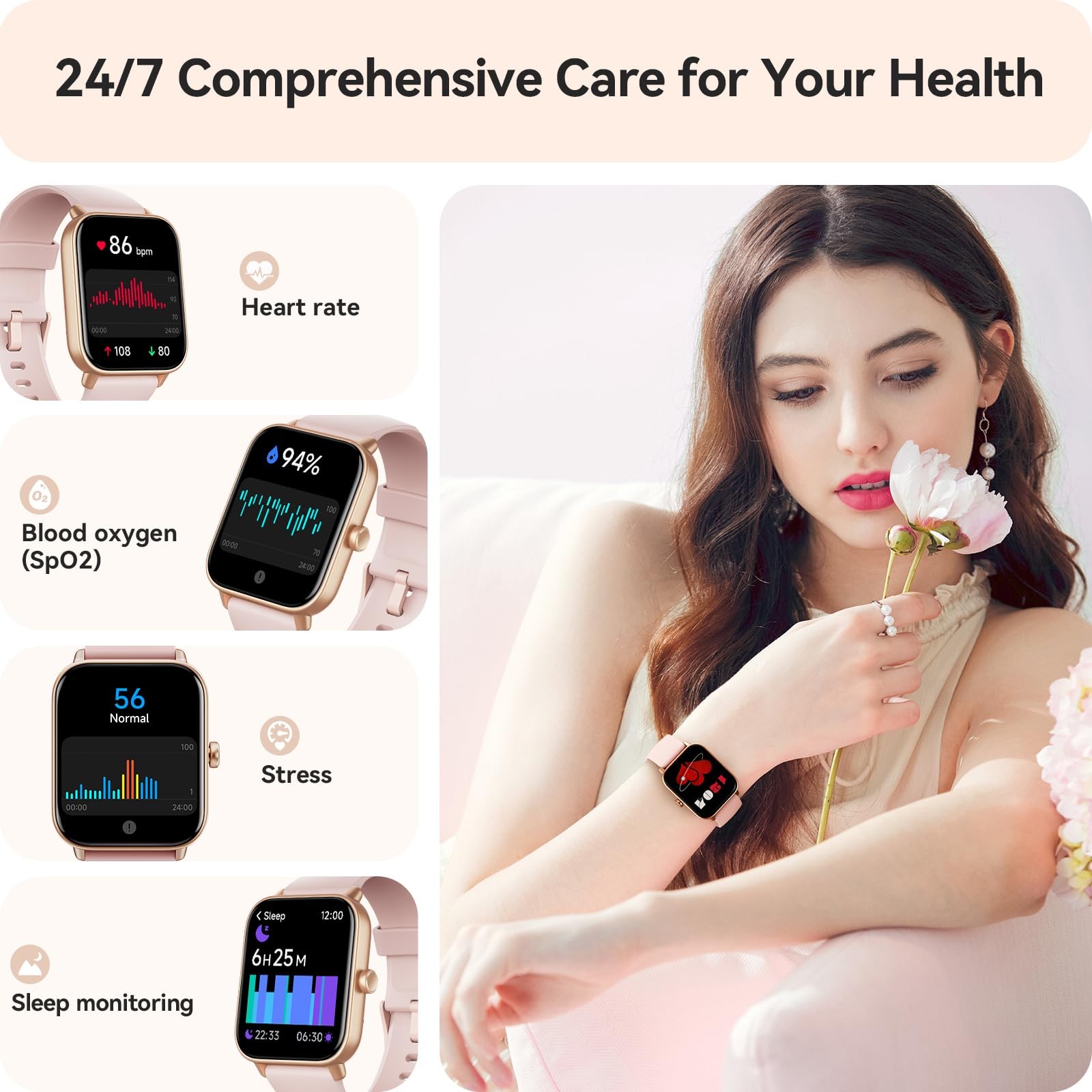 for Women Android & iPhone, Alexa Built-in, IP68 Waterproof Activity Fitness …