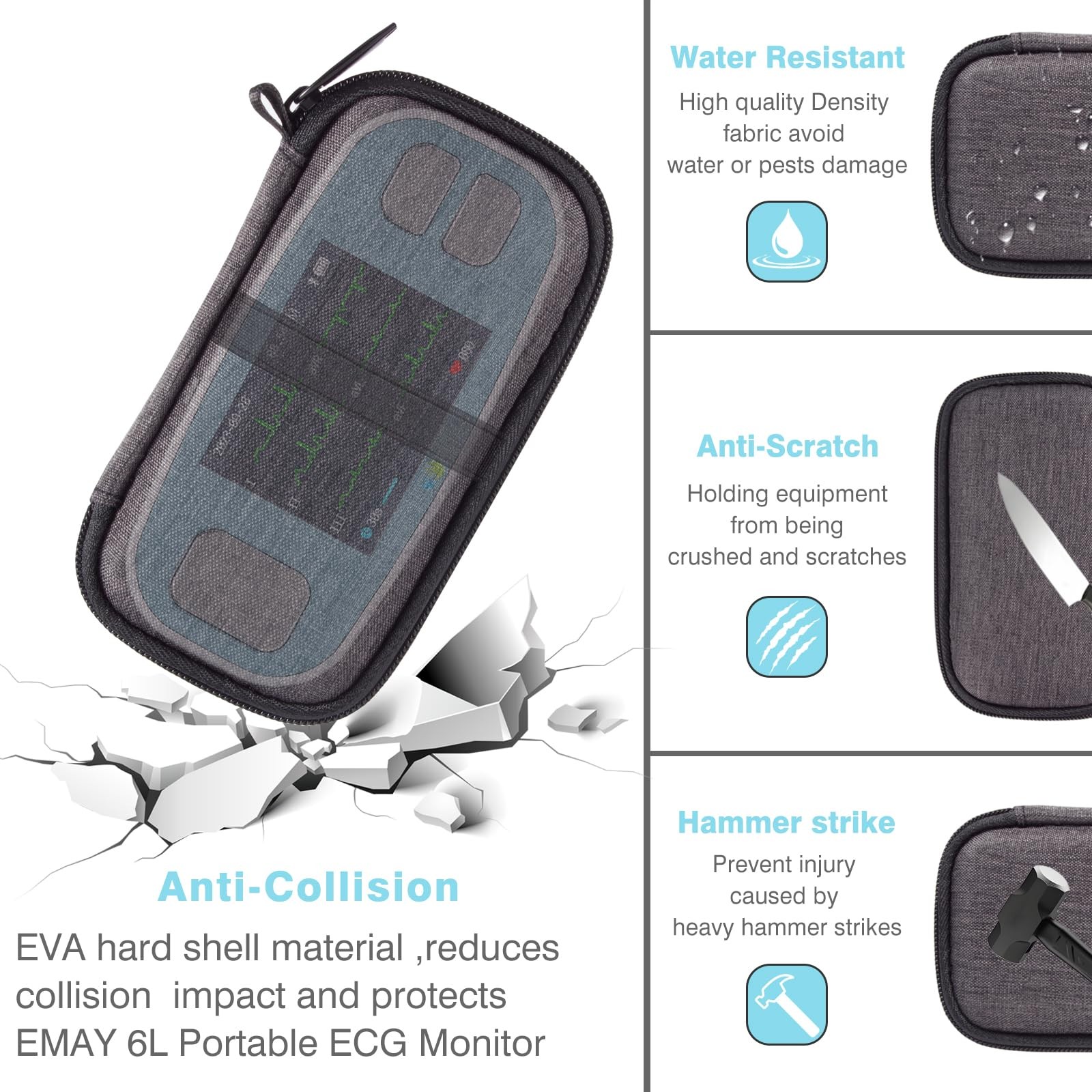 Hard Case Compatible with EMAY 6L Portable ECG Monitor,Scratch and Fall Resis…