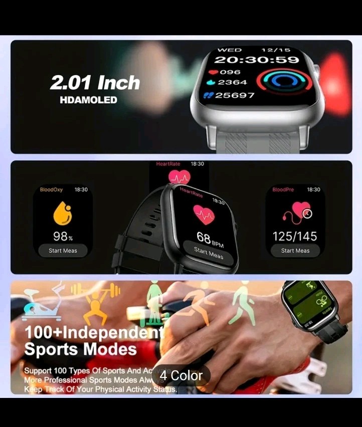 Smart Watch For Android And iPhone Bluetooth Call,Screen Size 2.01- Color Black
