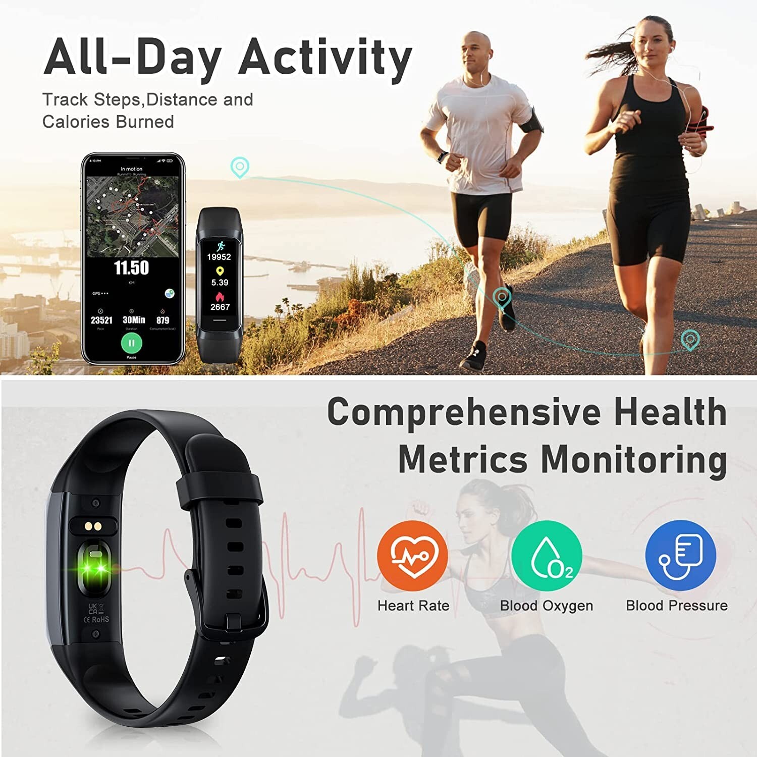 Slim SMART WATCH AMOLED Display Fitness Tracker Women Men Kids for Android iOS