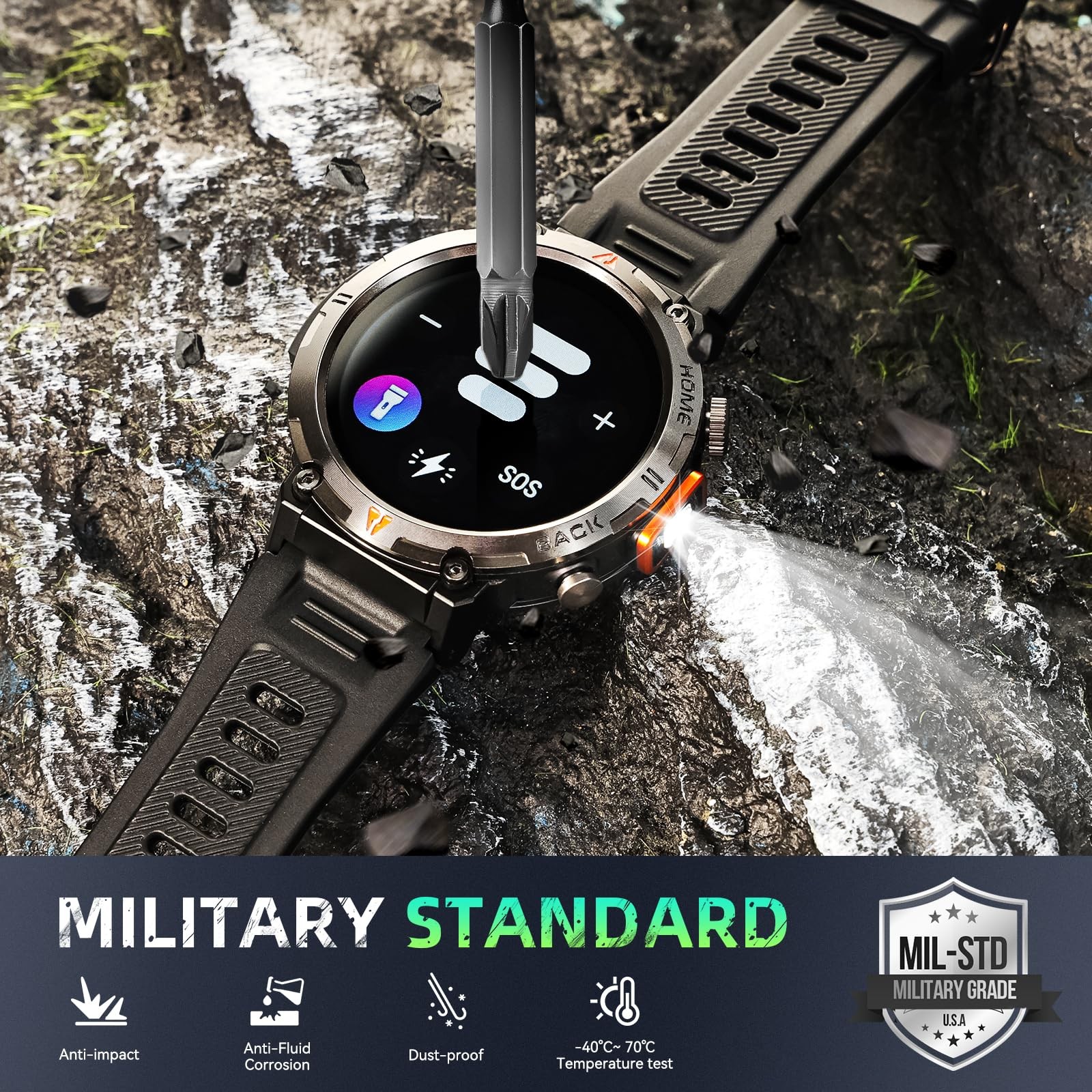 LaNikar Military Smart Watches Men Built-in GPS 3ATM Waterproof Call/LED