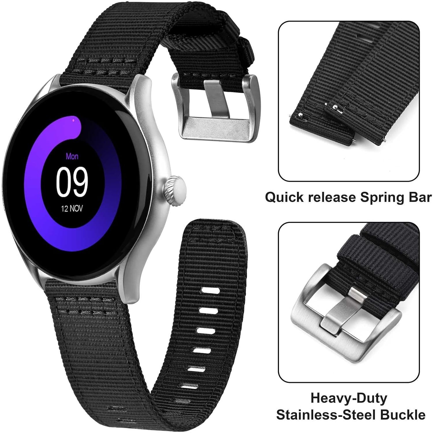 Military Nylon Strap Compatible with 18mm, 19mm, 20mm, 22mm, 24mm Watches