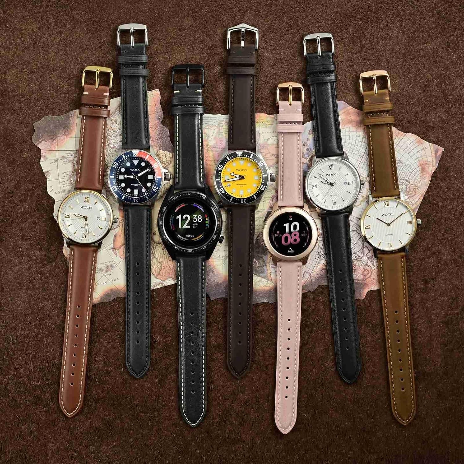 Case For 18mm Vintage Leather Watch Band for Men and Women, Gold Buckle (Black)