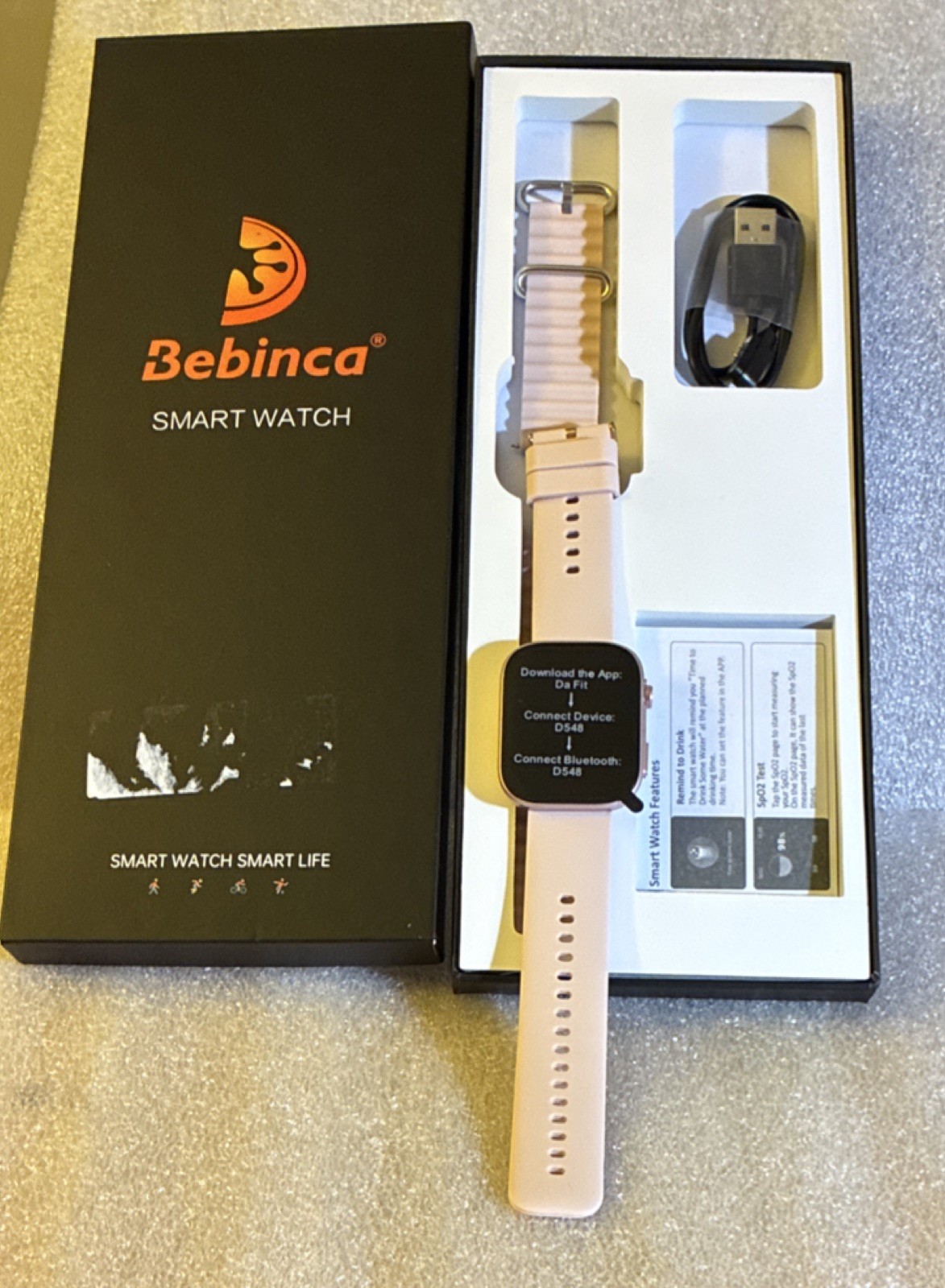 Bebinca D548 Smart Watch Pink Silicone Band Bluetooth Fitness iOS Android