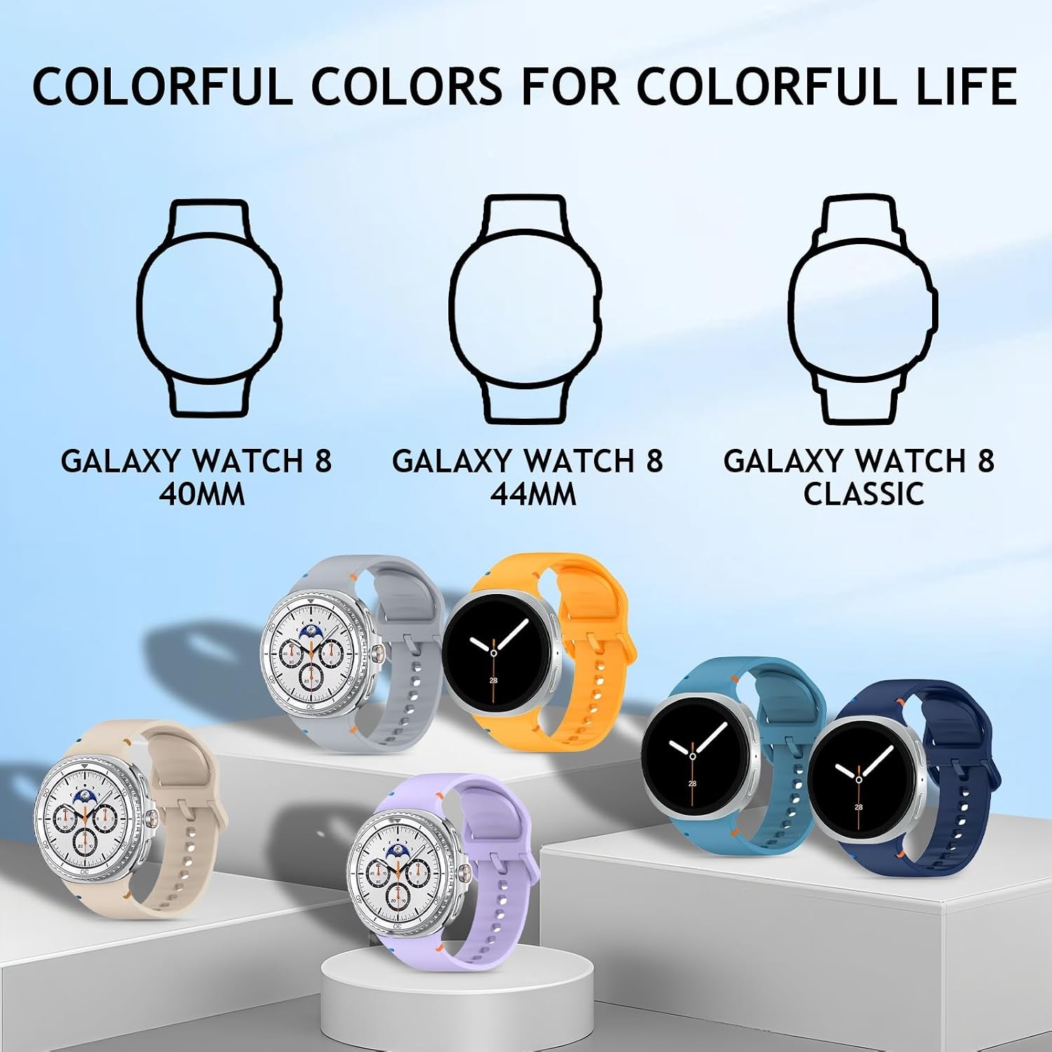 4-Pack Silicone Bands for Samsung Galaxy Watch 8 40mm 44mm – Soft Sport Straps