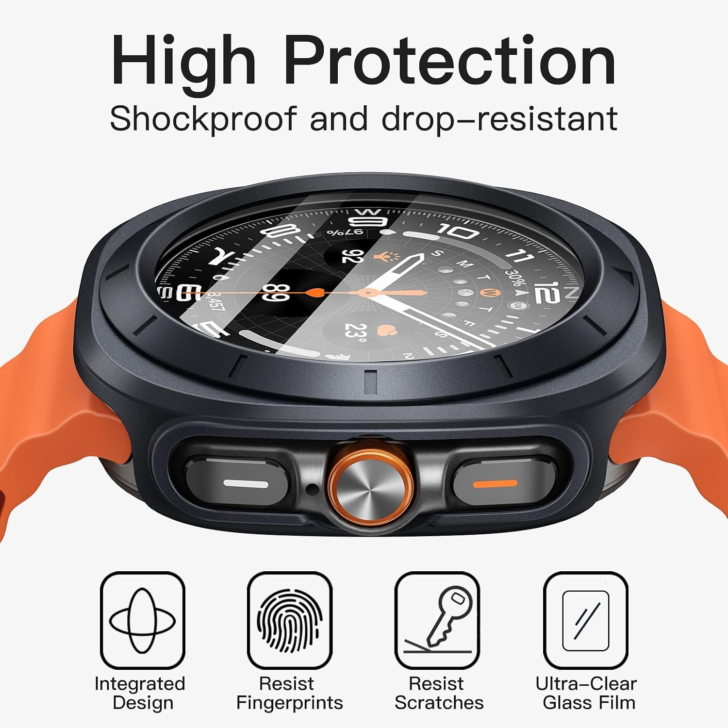 Case for Galaxy Watch Ultra 47mm with Screen Protector, Full Protection, Hard PC