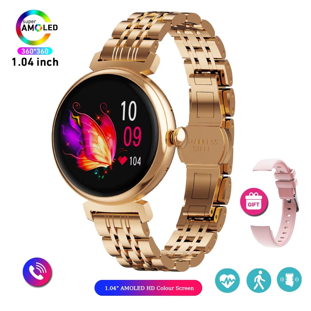 1.04 Inch AMOLED Screen Fashion Ladies Smart Watch Screen Always Display Bluetoo