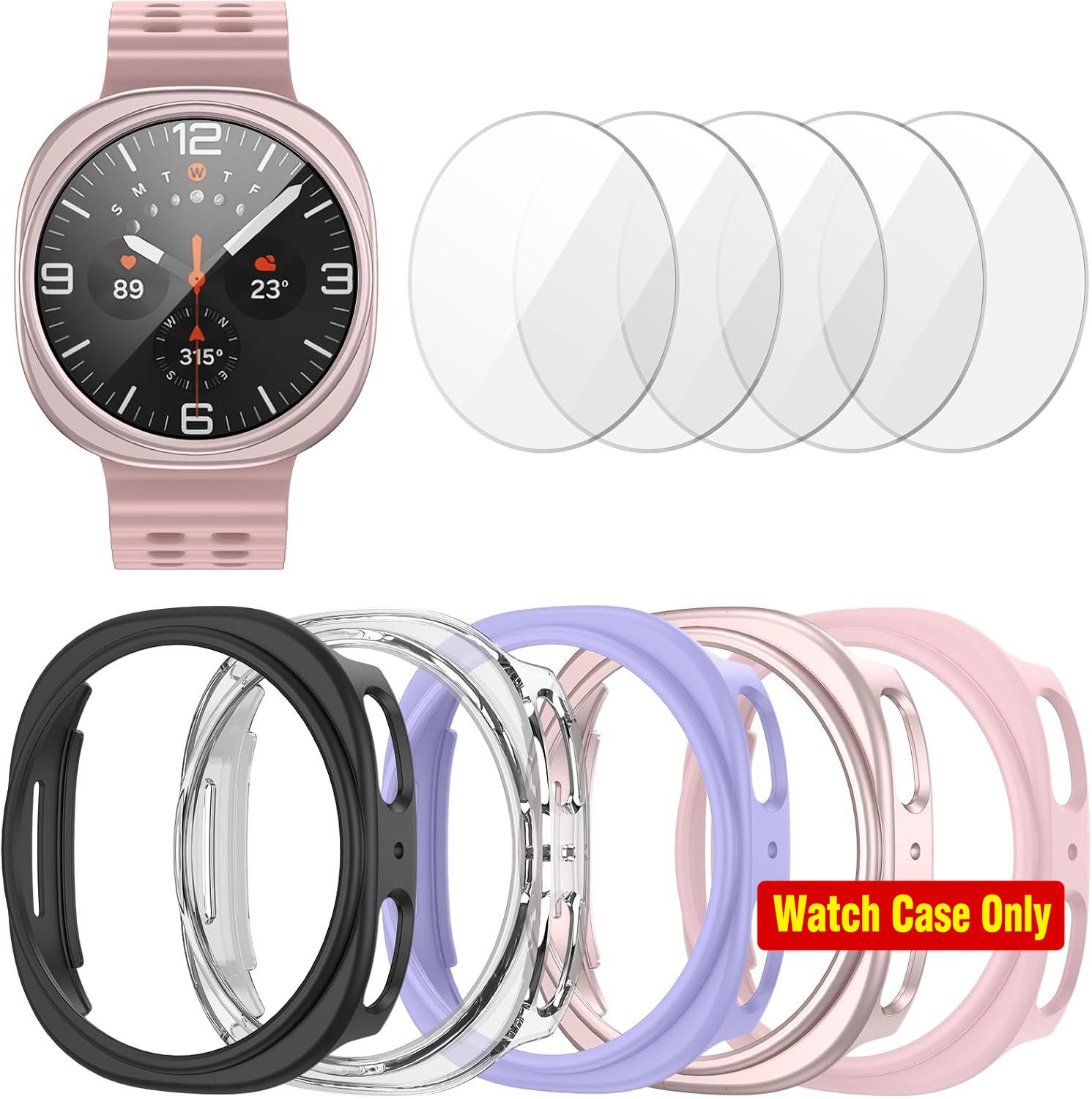 5+5 Pack Waterproof Case Bumper Guard Screen Protector for Galaxy Watch 8 44mm