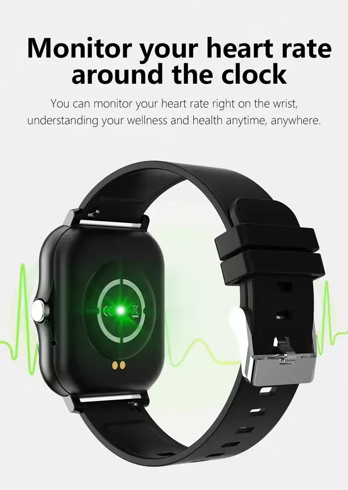2024 New Men’s Women’s Sports For Smart Watch W/ Large Screen Silicone Y13 Black
