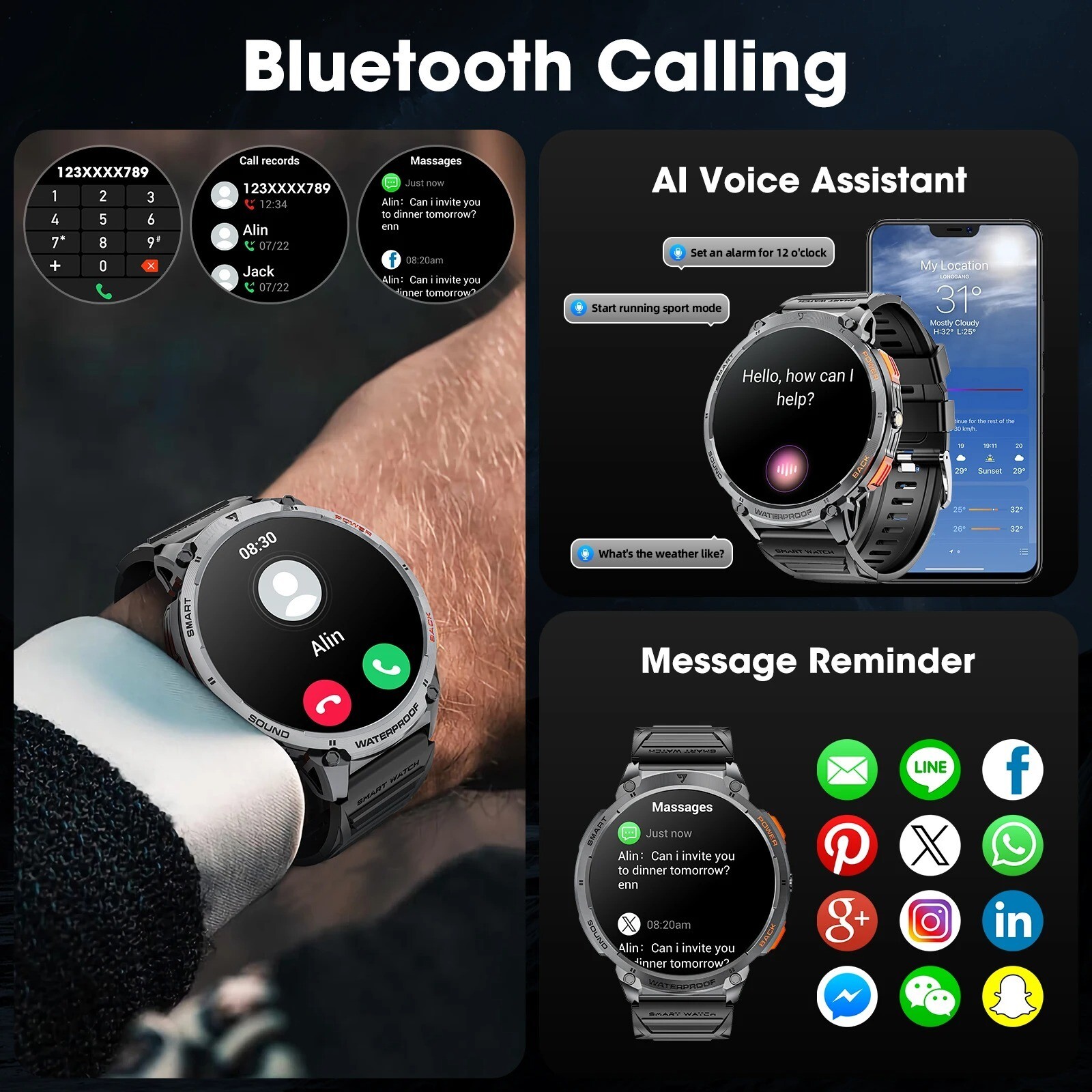 Military Smart Watch For Men (Call Receive/Dial) Rugged Tactical Fitness Tracker