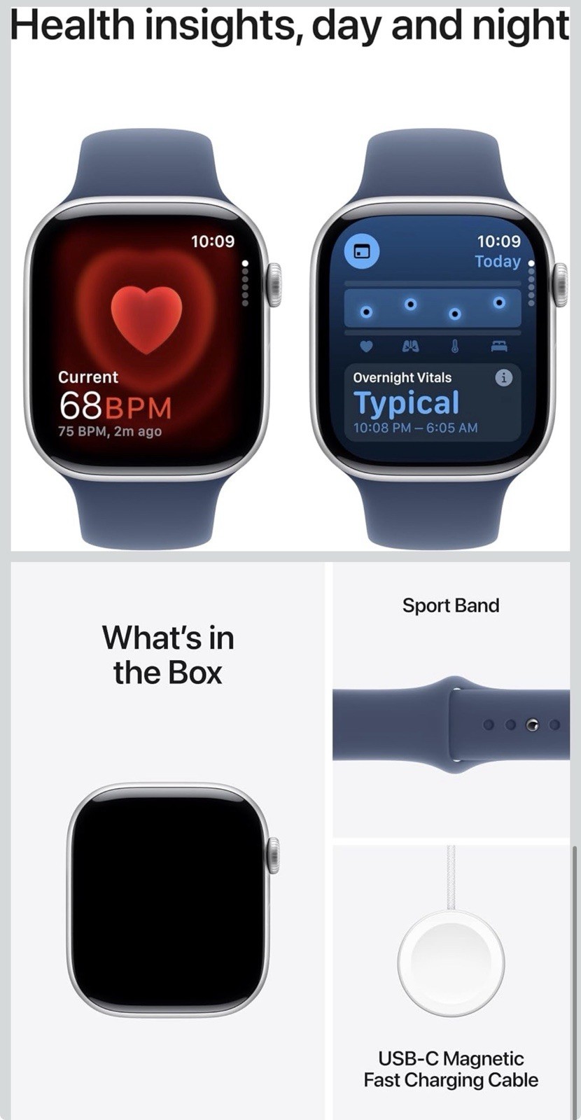 Apple Watch Series 10 GPS 46mm Aluminum Case with Denim Sport Band M/L Silver