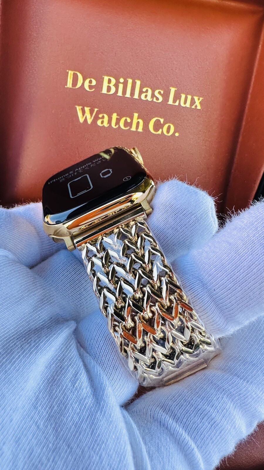 Custom 24k Gold Plated 45mm Apple Watch Stainless Steel Series 9 Chains Band