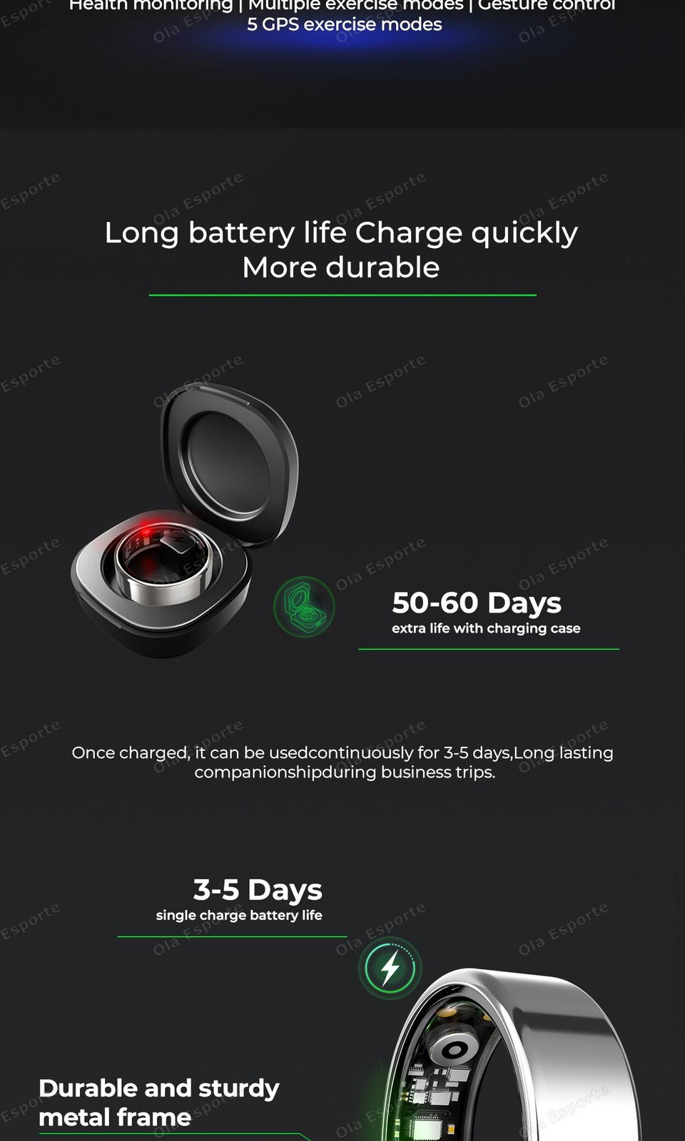 Smart Ring Health Fitness Tracker Sleep Heart Rate IP68 Charging Case Men Women