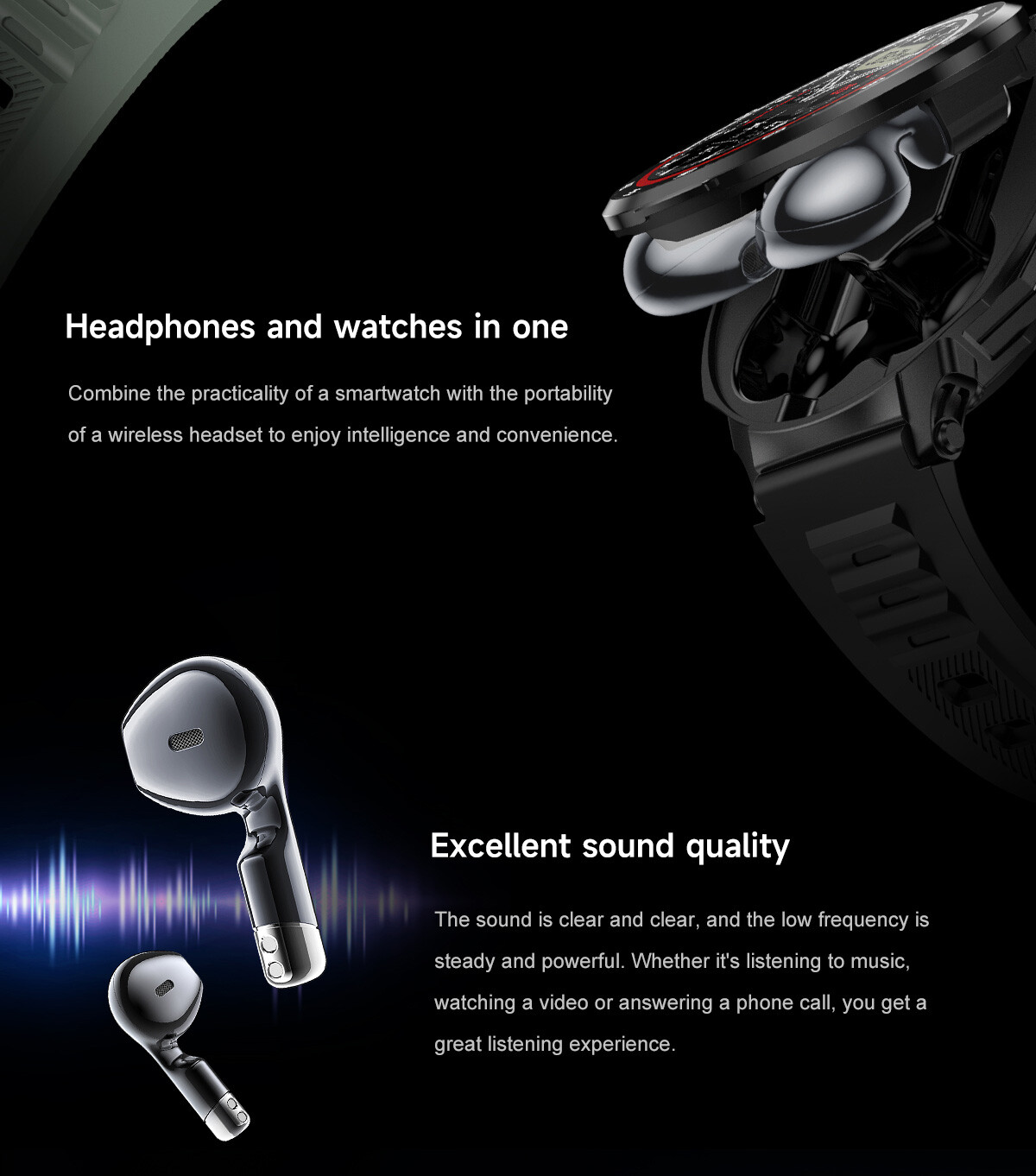Smart Watch with Earbuds Touch Screen Sports Fitness Tracker for Men Women