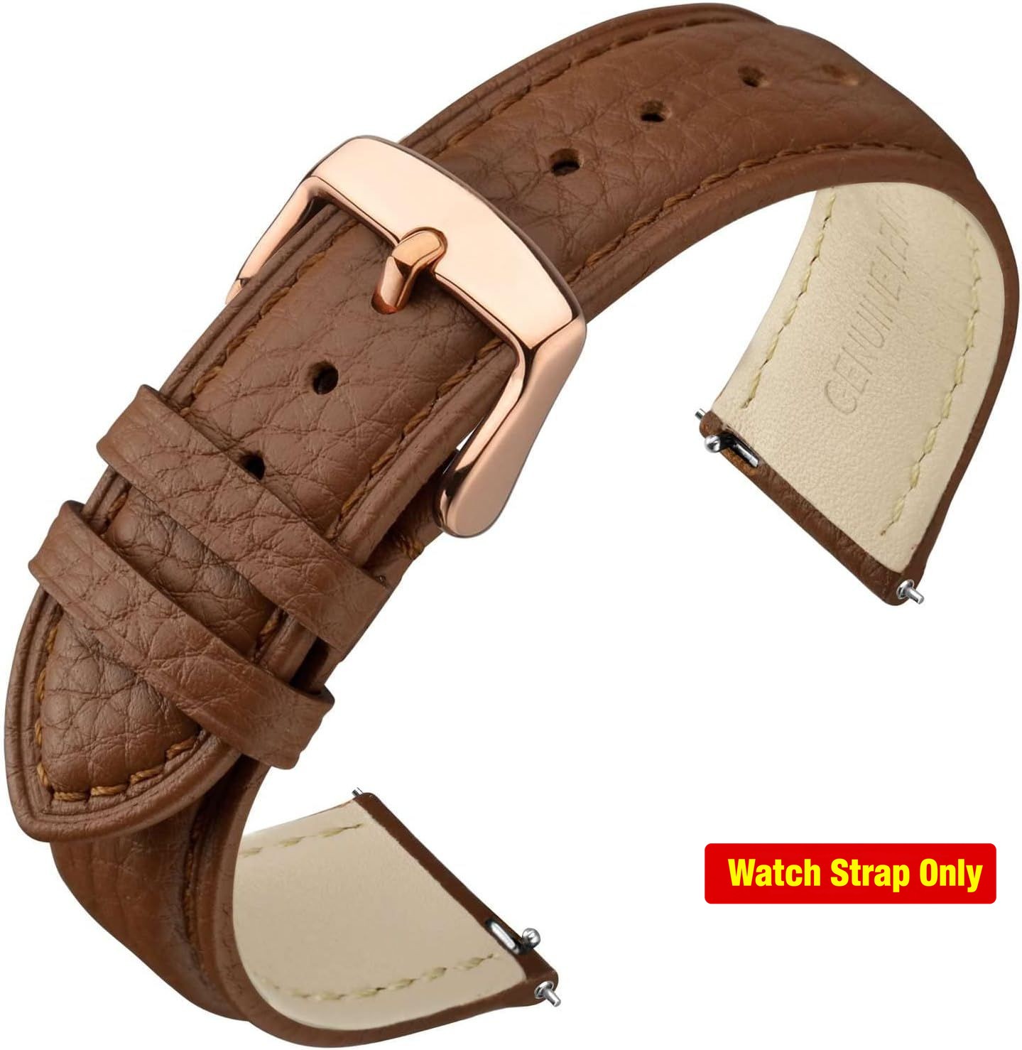 Strap Only For 18mm Watch Band Leather Quick Release Textured Padded Brown