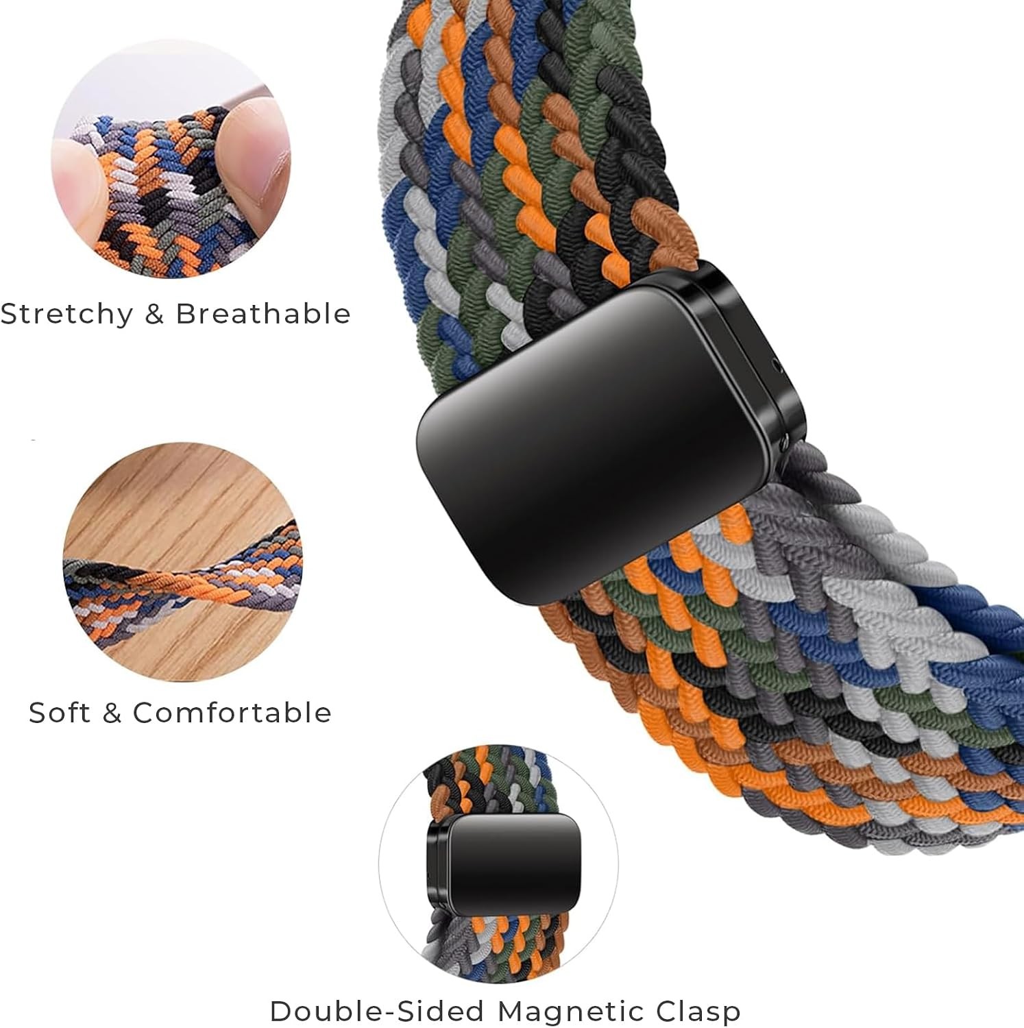 Braided Solo Loop Strap Compatible with Apple Watch 38mm 40mm 41mm Adjustable