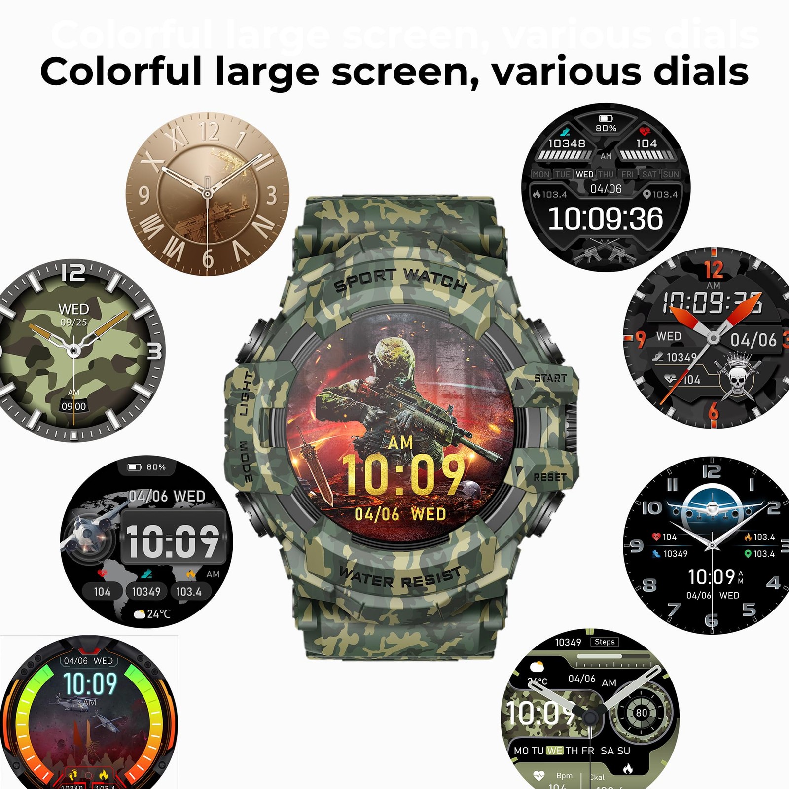MIDDOW Military Smart Watch Flashlight, Compass, Heart Rate, Calls, IP68, Androi