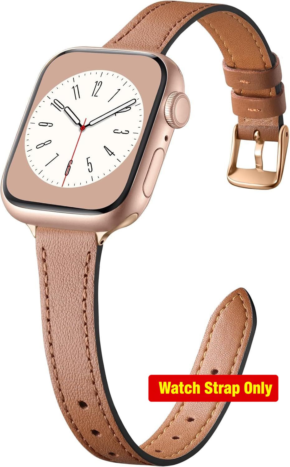 Slim Leather Band for Apple Watch 40mm 44mm Series 11 10, Genuine Thin Strap