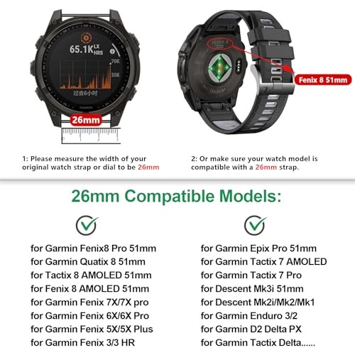 Silicone Strap Compatible with Garmin Fenix 8 Pro 51mm and Fenix 7X Pro 51mm Wat