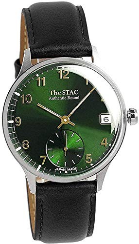 THE STAC 36mm Classic Green Dial Japanese Retro Style Leather Strap SR920SW