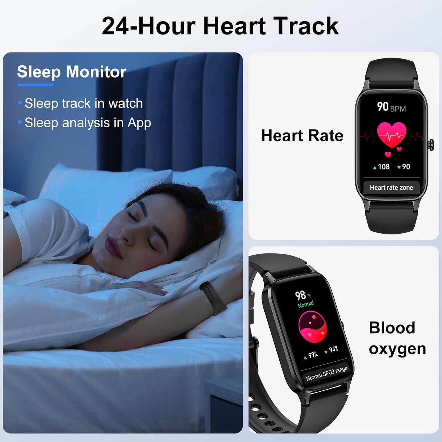 1.57″ Smart Watch Men Women Fitness Tracker IP68 Waterproof Bluetooth Black
