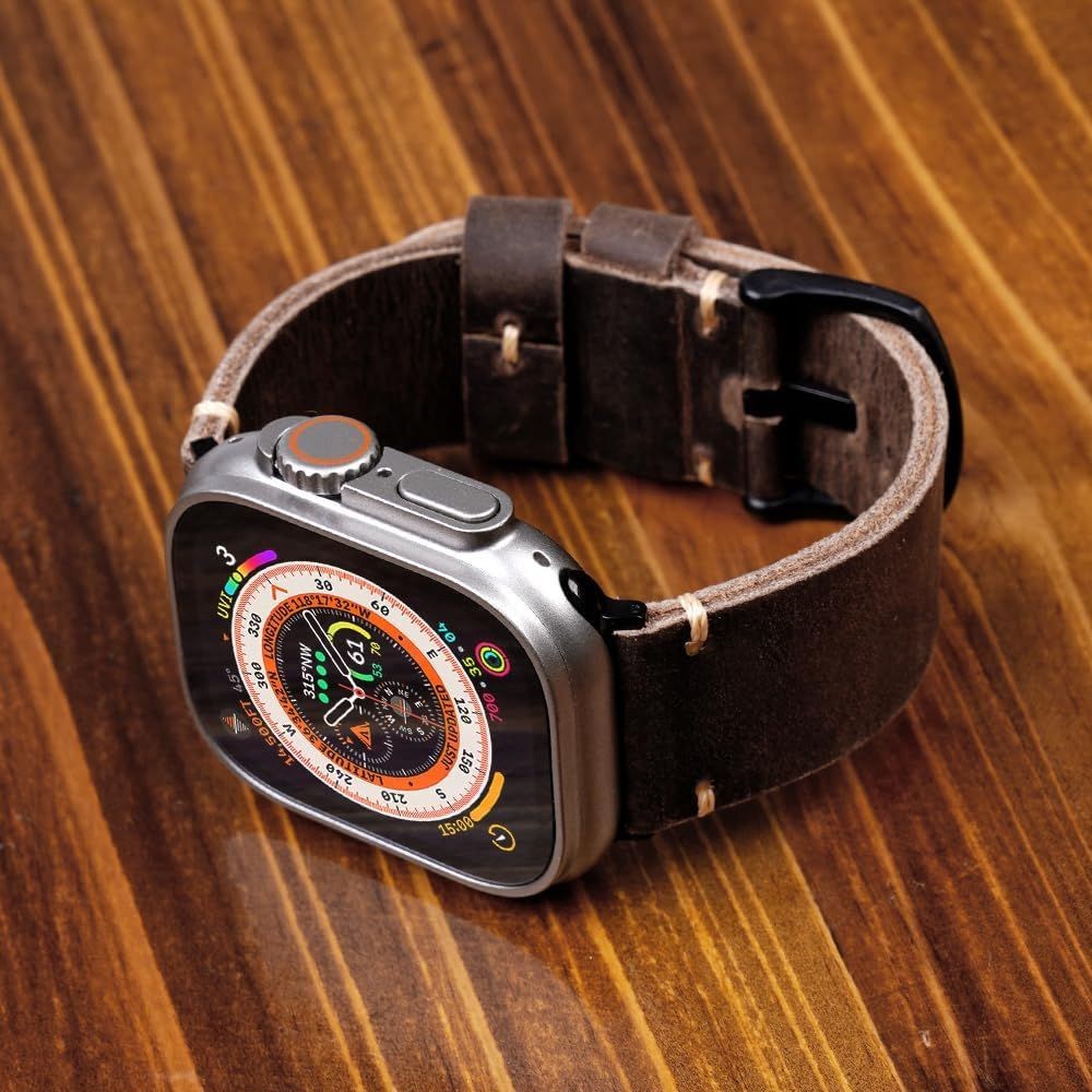 Leather Vintage Strap for Apple Watch Ultra 49mm, Series 9/8, Rugged Design
