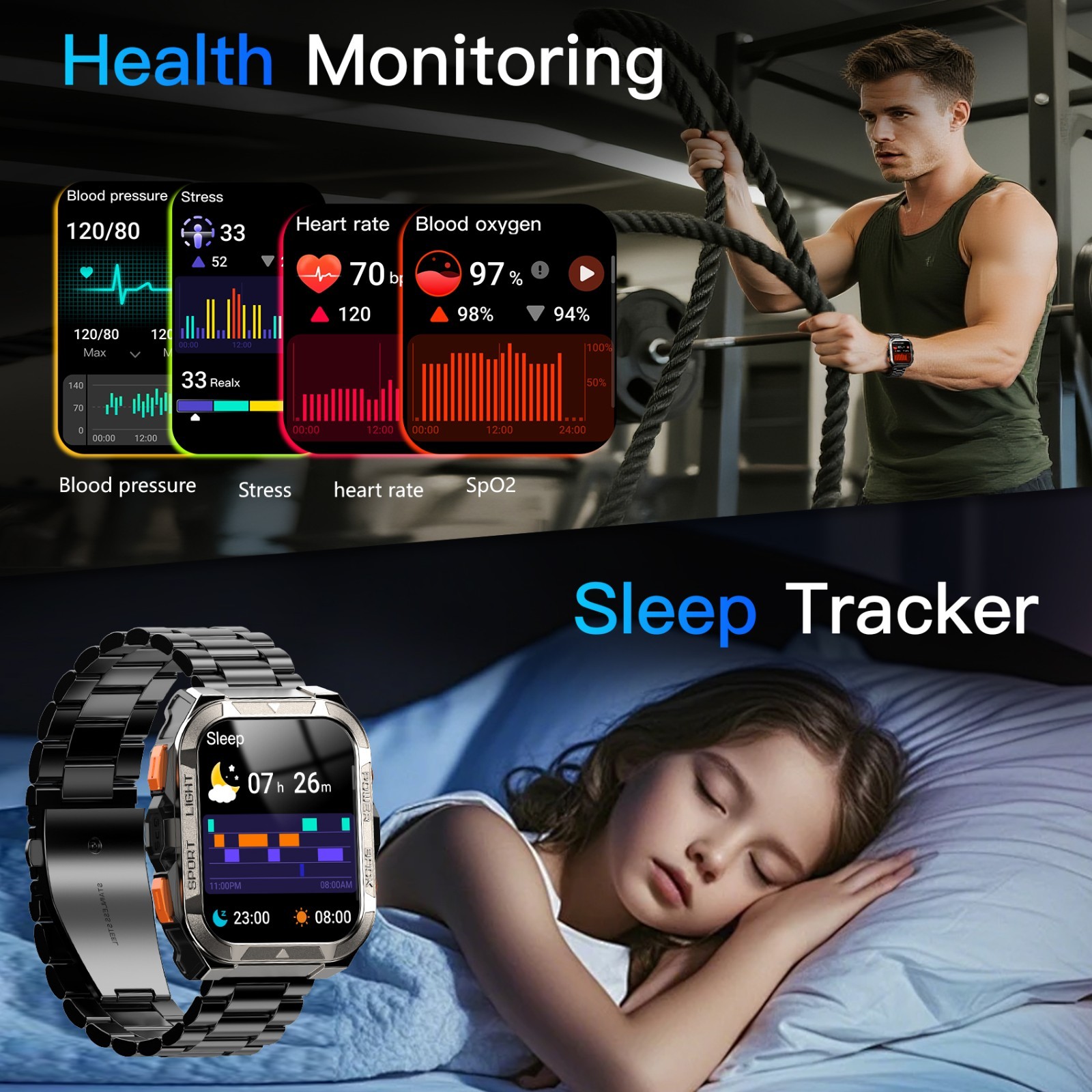 Military Smart Watch Men,Built-in GPS /LED Flashlight /Compass ,With AI ChatGPT
