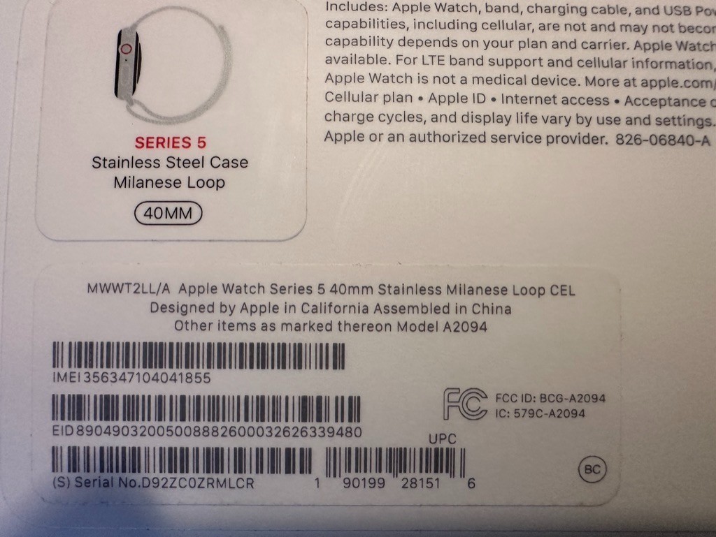 Apple Watch Series 5 – Stainless Milanese Loop 40MM – Model A2094