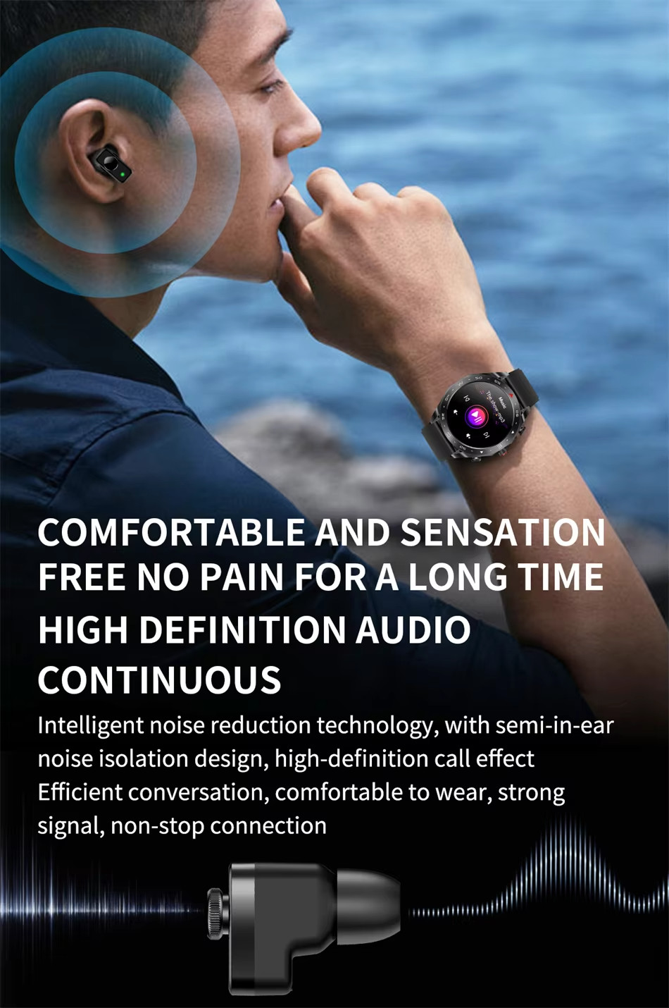 Smartwatch With Bluetooth Earbuds.