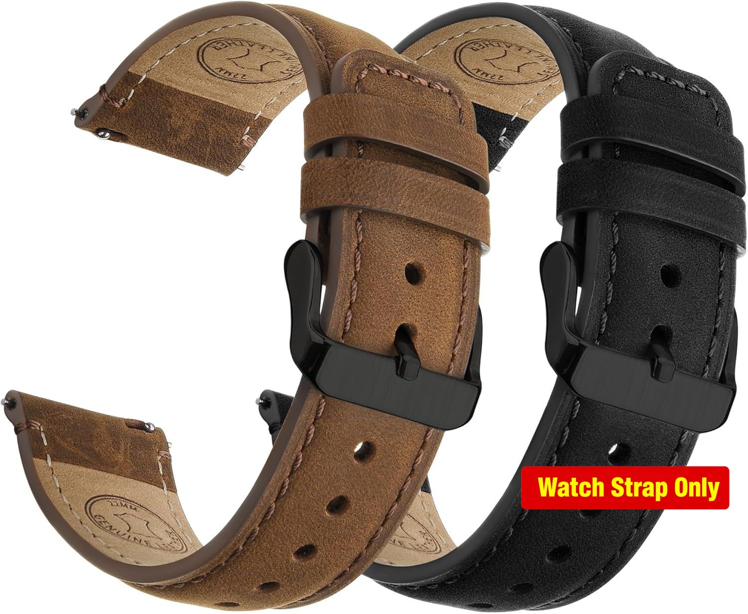 2 Pack Leather Strap Compatible with Garmin Vivoactive 5/6, 22mm Saddle Brown &