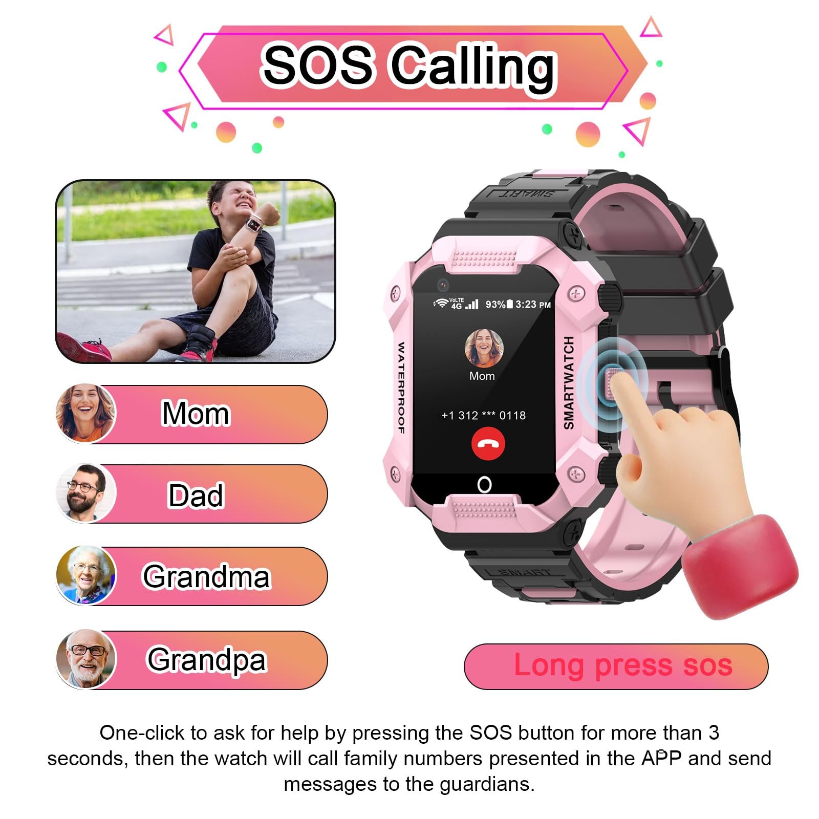 4G GPS for with SIM Card, 1.4″ Touch Screen for Boys Girls Gift, Watch with V…
