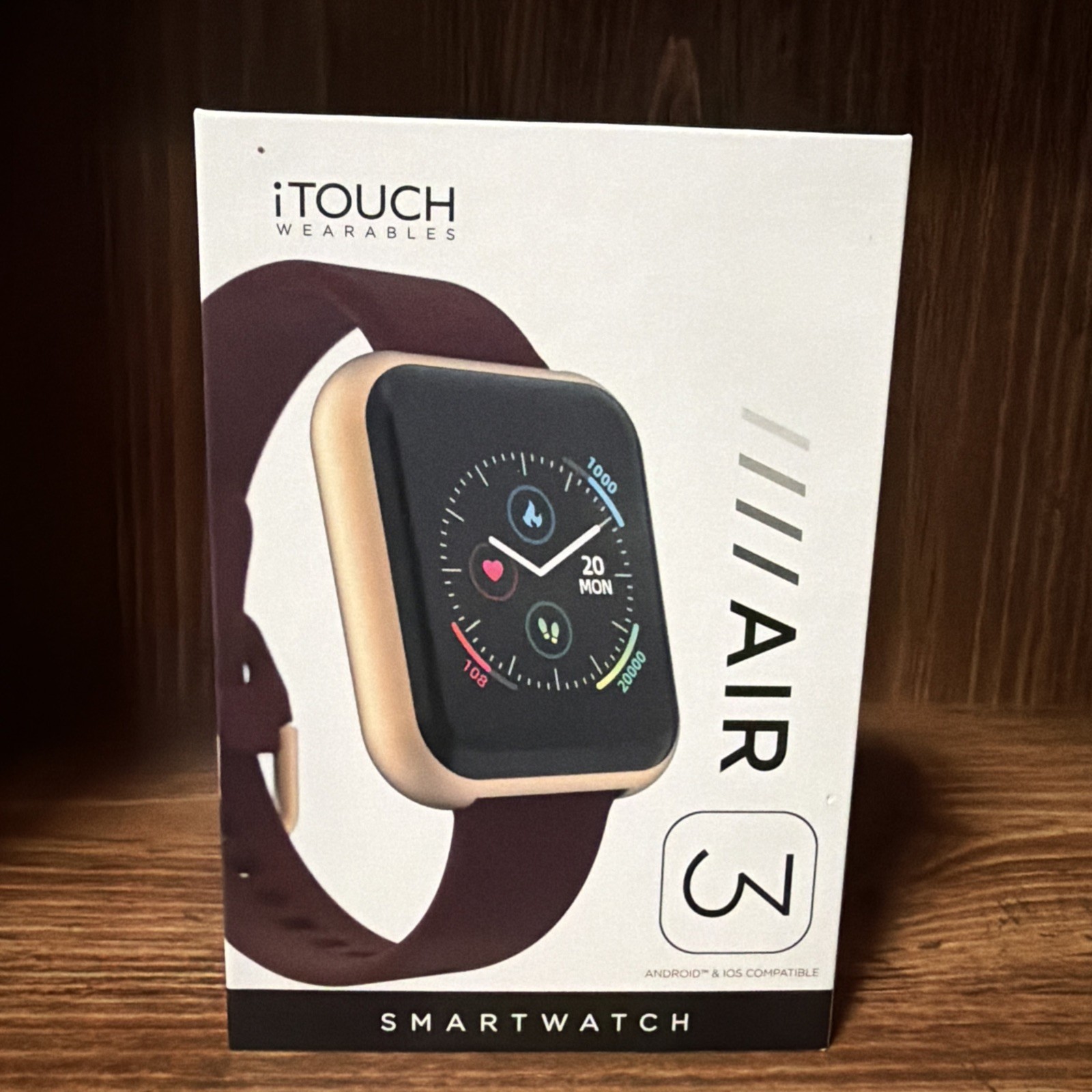 iTouch Air 3 Smart Fitness Tracker Watch, Black / Rose Gold w/Burgundy Band NEW