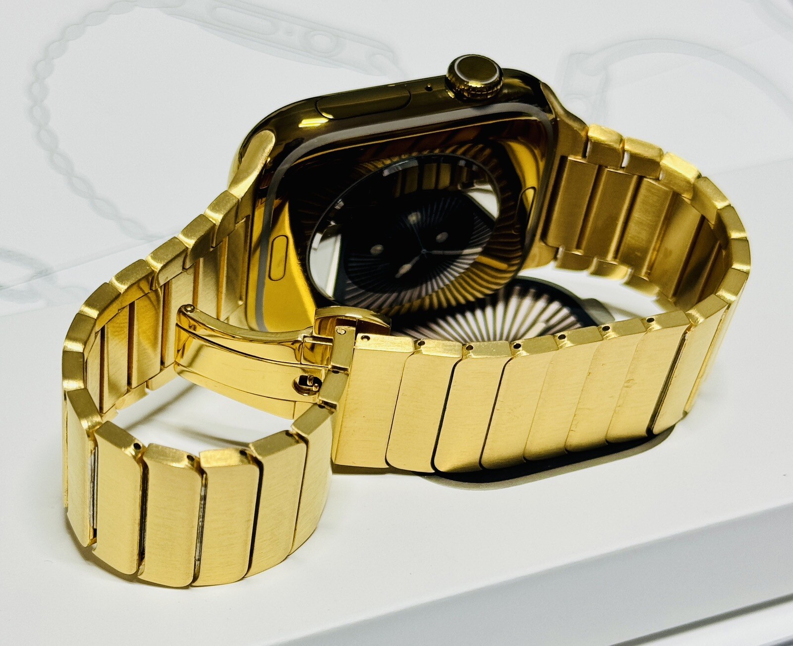 Custom Anodized Bright Gold 46MM Apple Watch SERIES 10 Gold Plated Link Band
