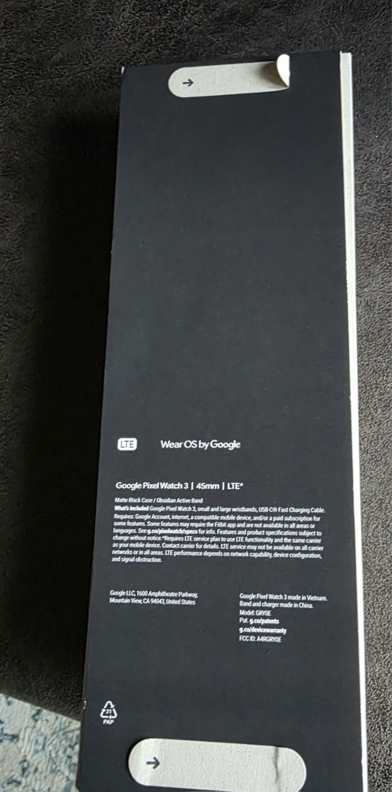 Google Smartwatch Pixel Watch 3 45mm GA05774-US (Verizon) – Matte Black NEW