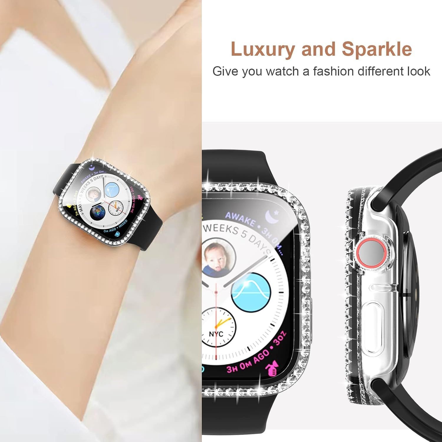 Bling Case 2 Pack with Tempered Glass Protector for Apple Watch SE3 40mm