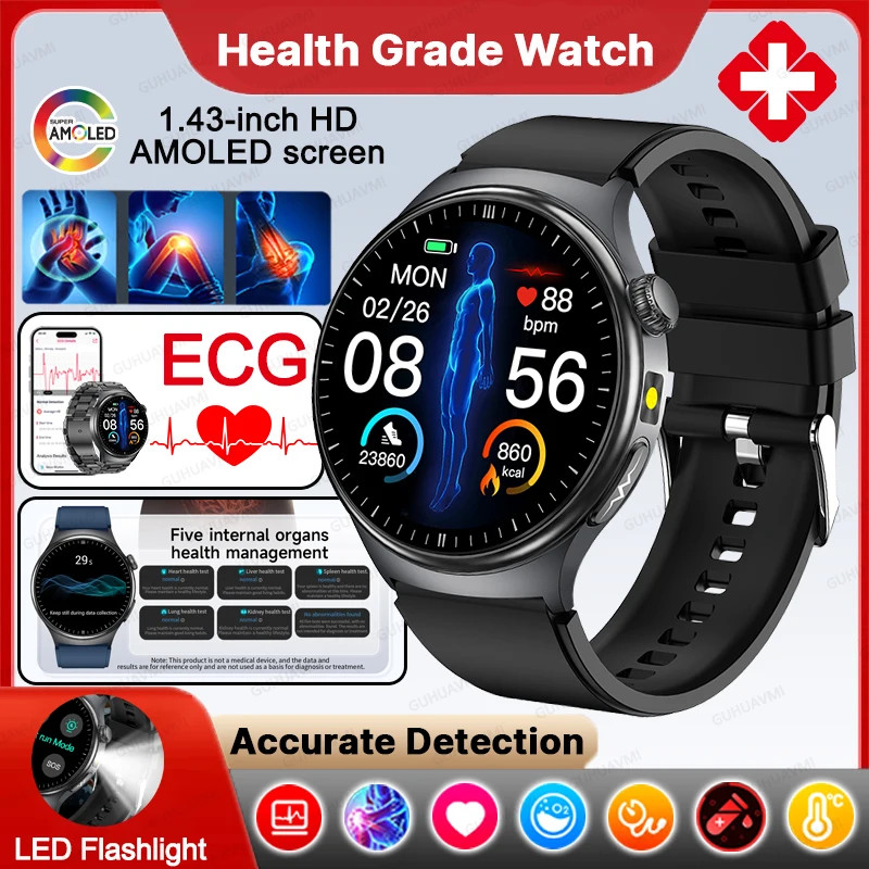 New Upgraded Heart Health Check Smart Watch Uric Acid Five Organ Examination Blo