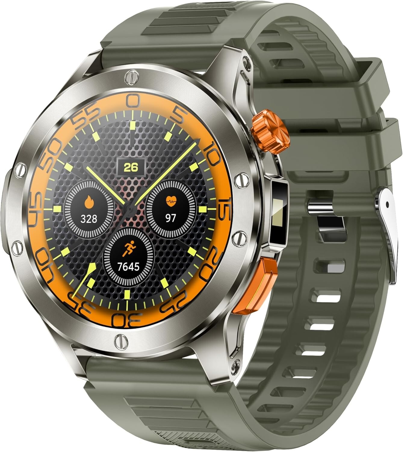 Smart Watch Answer/Make Calls w/ LED Flashlight 1.39″ HD Screen Green/Star Gold