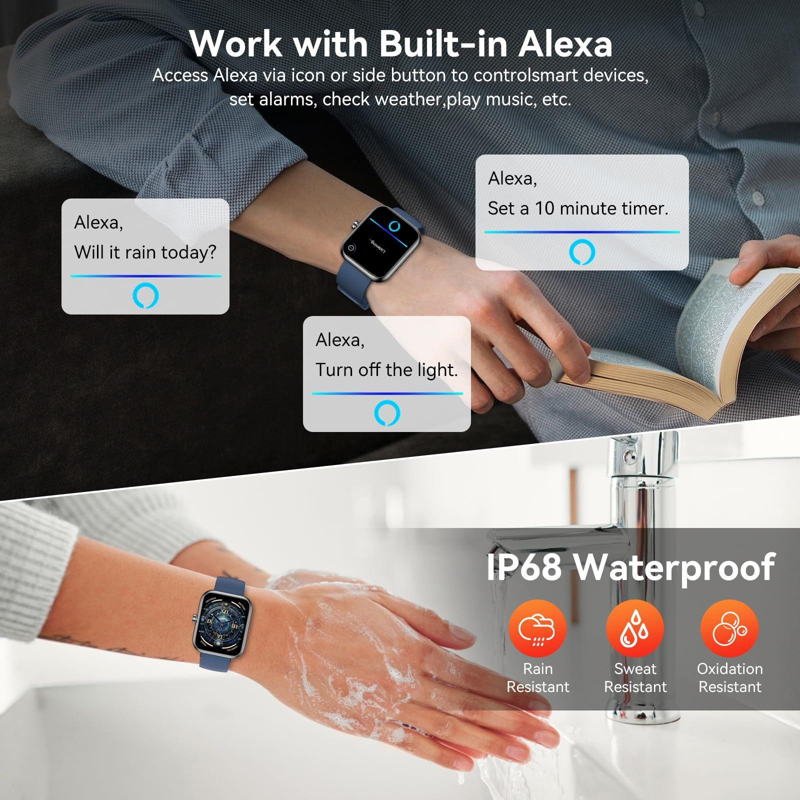 Smart Watch for Men with Alexa, 1.83″ Full Touch Screen 1.83 inch, Blue